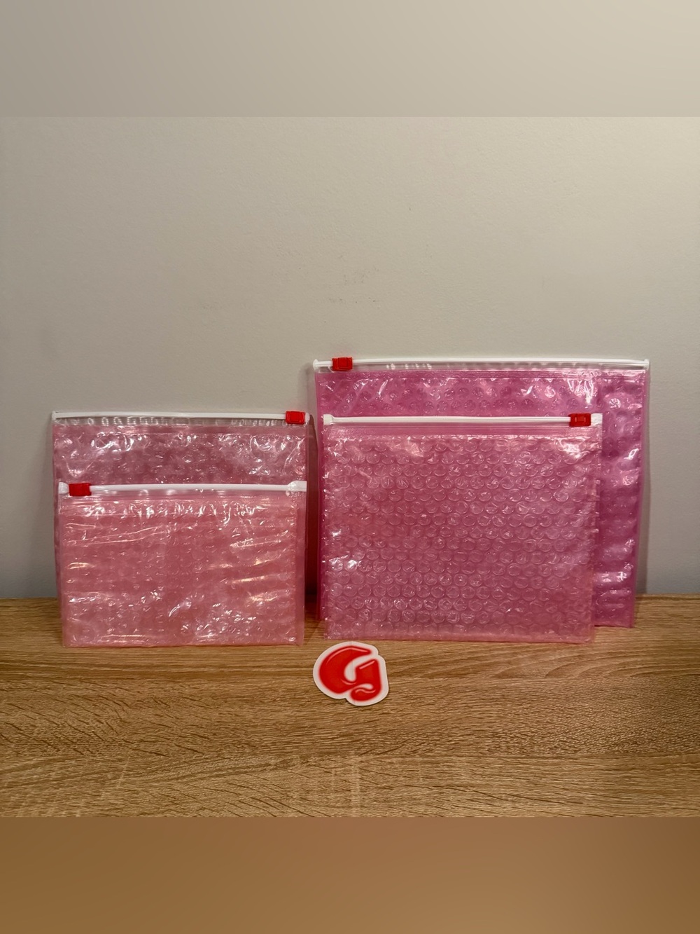 Brand New Glossier Pink Bubble Pouch Bundle - 4 Pouches + G Sticker